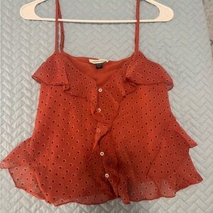 American Eagle Outfitters Rust Polka Dot Ruffle Camisole Top